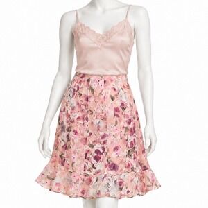 CYNTHIA HOWIE Y2K 100% Silk Pink Floral Flounce Skirt Women's | Sz 14
